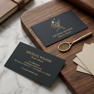 Elegant Tennis Coach Business Card – Black & Gold 