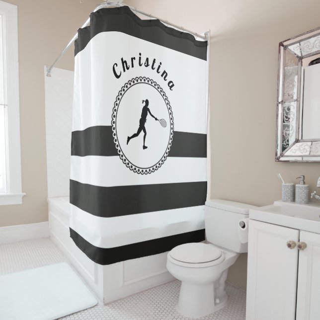 Elegant Tennis Design Player Coach Personalised Shower Curtain (In Situ)