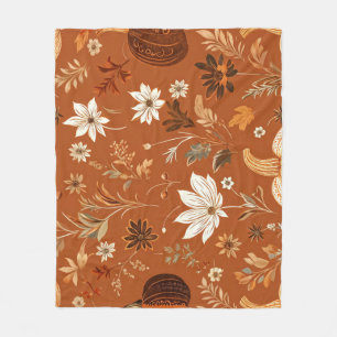 Elegant Terra Cota Pumpkin Autumn Floral Pattern  Fleece Blanket