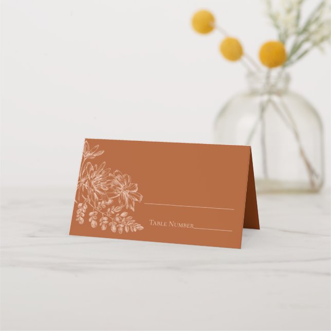 Elegant Terra Cotta Floral Wedding Place Card (Front)
