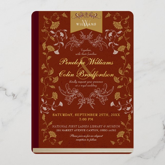 Elegant Terra Cotta Gold Floral Book Cover Wedding (Front)