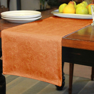 Elegant Terra Cotta Gold Floral Pattern Short Table Runner