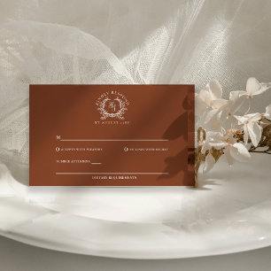 Elegant Terra Cotta Monogram Crest QR Code Wedding RSVP Card