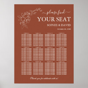 Elegant Terracotta 12 Table Seating Chart Wedding