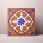 Elegant Terracotta and Blue Flower Azulejo Tile<br><div class="desc">Decorate the office with this Elegant Terracotta and Blue Flower Accent Tile design. You can customise this further by clicking on the "PERSONALIZE" button. Change the background colour if you like. For further questions please contact us at ThePaperieGarden@gmail.com.</div>