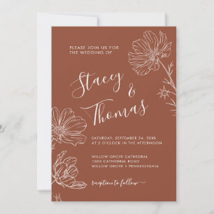 Elegant Terracotta and Green with Cosmos Flower Invitation