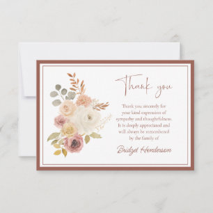 Elegant Terracotta Autumn Floral Funeral Thank You Card