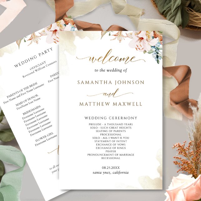 Elegant Terracotta Blush Floral Wedding Program (Creator Uploaded)