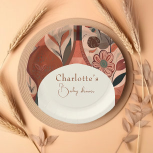 Elegant Terracotta boho baby shower Paper Plate