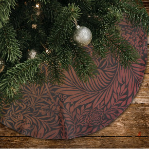 Elegant Terracotta Boho Botanical Pattern Monogram Brushed Polyester Tree Skirt
