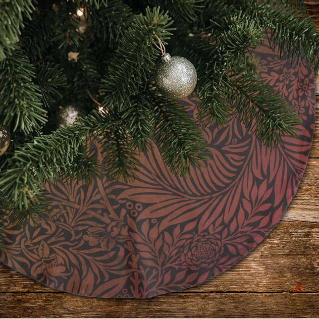 Elegant Terracotta Boho Botanical Pattern Monogram Brushed Polyester Tree Skirt (Creator Uploaded)