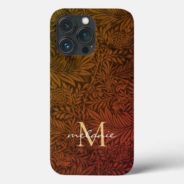 Elegant Terracotta Boho Botanical Pattern Monogram Case-Mate iPhone Case (Back)