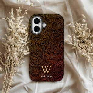 Elegant Terracotta Boho Botanical Pattern Monogram iPhone 16 Case