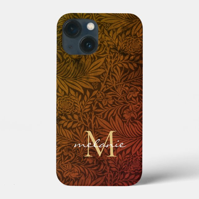 Elegant Terracotta Boho Botanical Pattern Monogram Case-Mate iPhone Case (Back)