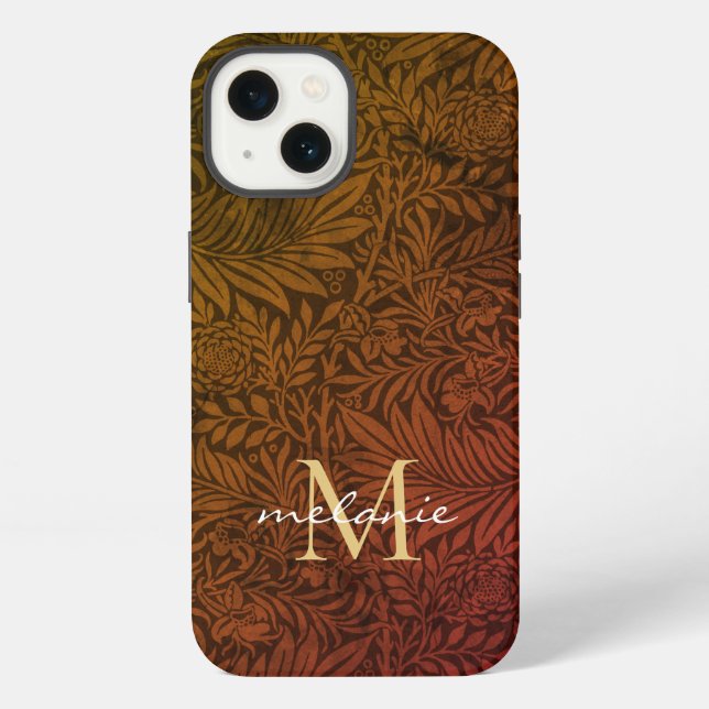 Elegant Terracotta Boho Botanical Pattern Monogram iPhone Case (Back)