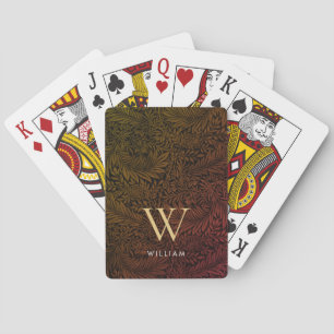 Elegant Terracotta Boho Botanical Pattern Monogram Playing Cards