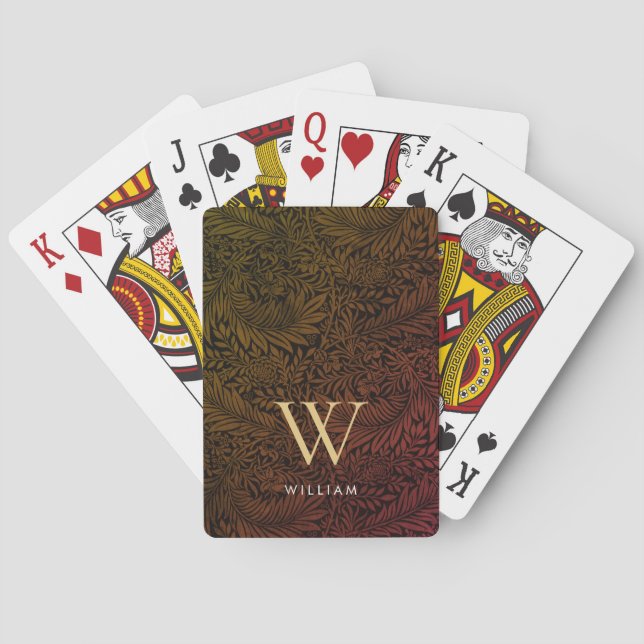 Elegant Terracotta Boho Botanical Pattern Monogram Playing Cards (Back)