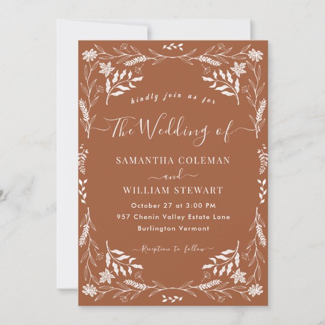 Elegant Terracotta Boho Modern Typography Wedding Invitation (Front)