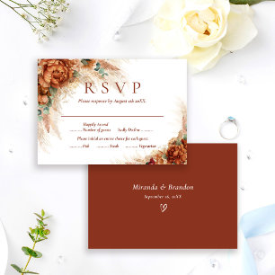 Elegant Terracotta Boho Pampas Grass Wedding RSVP Card