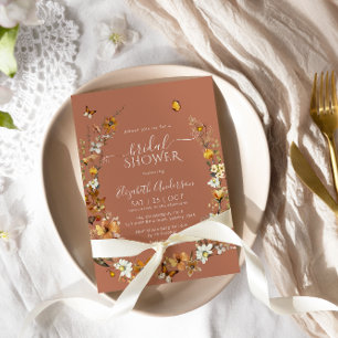 Elegant Terracotta Boho Wildflowers Bridal Shower Invitation