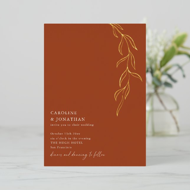 Elegant Terracotta Botanical Fall Wedding Gold (Standing Front)