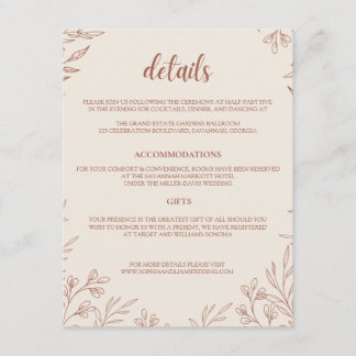 Elegant Terracotta Botanical Monogram Details Enclosure Card