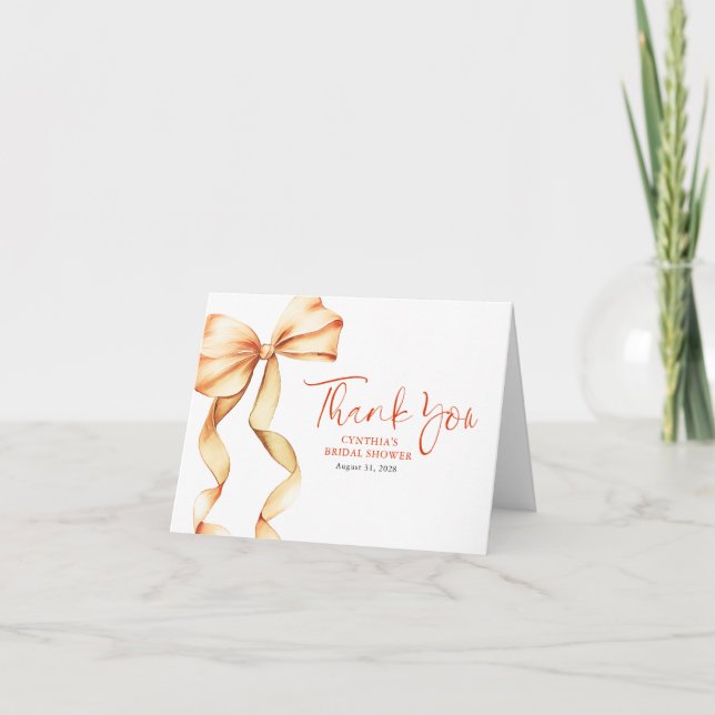 Elegant Terracotta Bow Bridal Shower Thank You (Front)