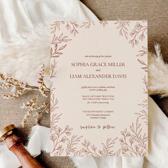 Elegant Terracotta Burnt Orange Leaf Wedding  Invitation (Creator Uploaded)