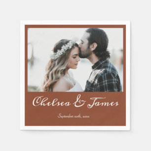 Elegant Terracotta Calligraphy Photo Wedding Party Napkin