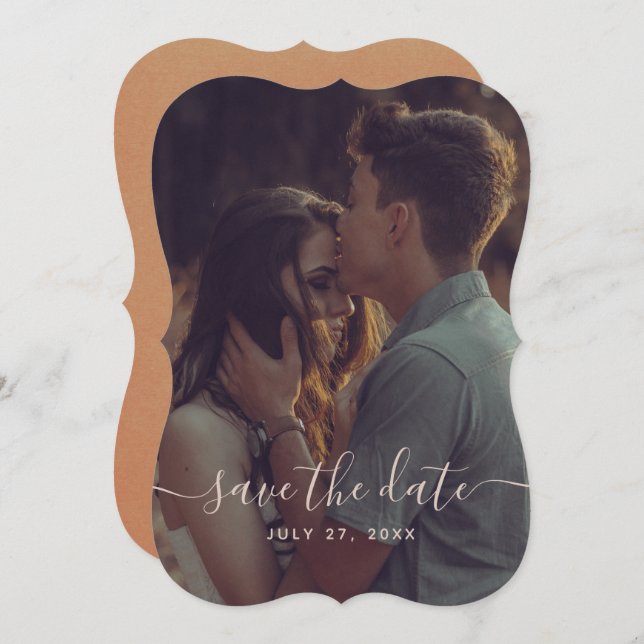 Elegant Terracotta Calligraphy Save The Date Invitation (Front/Back)