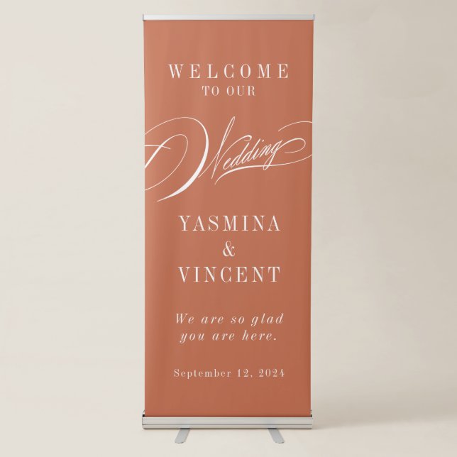 Elegant Terracotta Calligraphy Wedding Retractable Banner (Front)