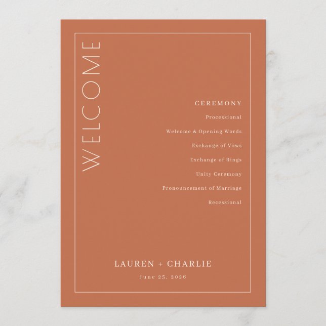 Elegant Terracotta Ceremony Schedule Programme (Front)