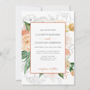 Elegant Terracotta Champagne Floral Script Invitation