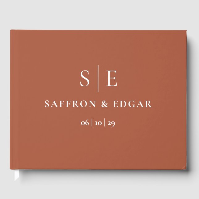 Elegant Terracotta Chic Monogram Wedding Guest Book (Front)