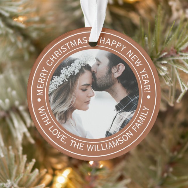 Elegant Terracotta Christmas Monogram Photo Ornament (Tree)