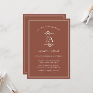 Elegant Terracotta Classic Initials Wedding Invitation