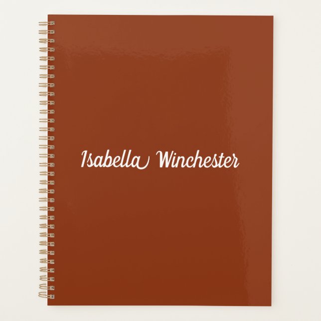 Elegant terracotta custom name text year monogram planner (Front)