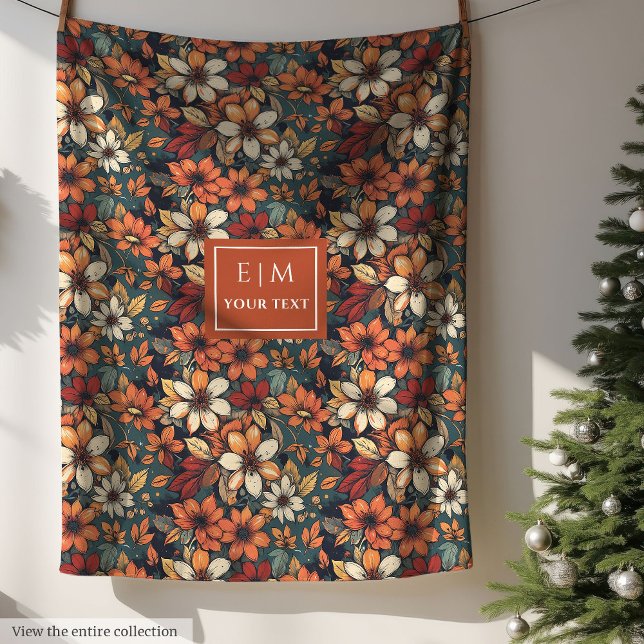 Elegant terracotta deep pastel green flowers fleece blanket (Elegant terracotta deep pastel green flowers Fleece Blanket )