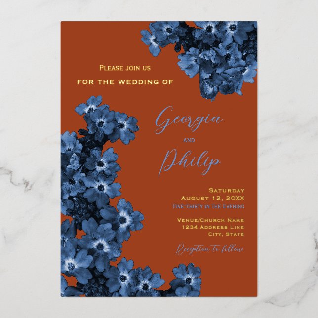 Elegant Terracotta & Dusty Blue Flowers Wedding (Front)