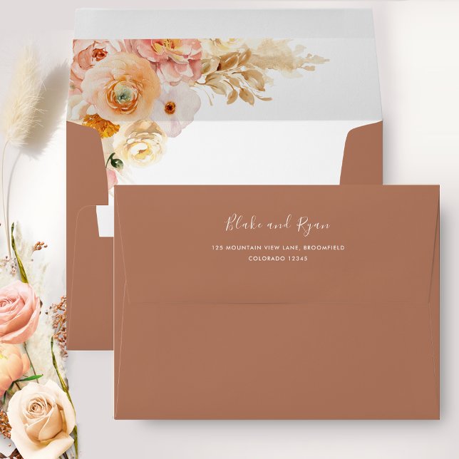 Elegant Terracotta Envelope Peach Floral Inside (Creator Uploaded)