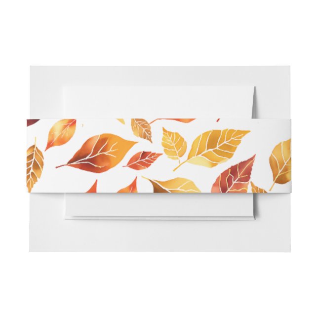 Elegant Terracotta Fall Leaves burnt orange  Invitation Belly Band (Front Example)