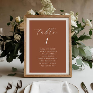 Elegant Terracotta Fall Wedding Seating Chart Table Number