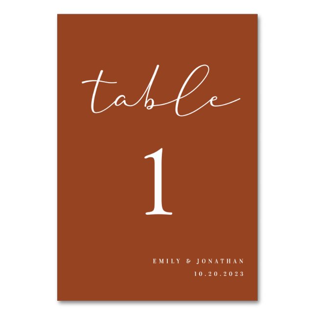 Elegant Terracotta Fall Wedding Table Number (Front)