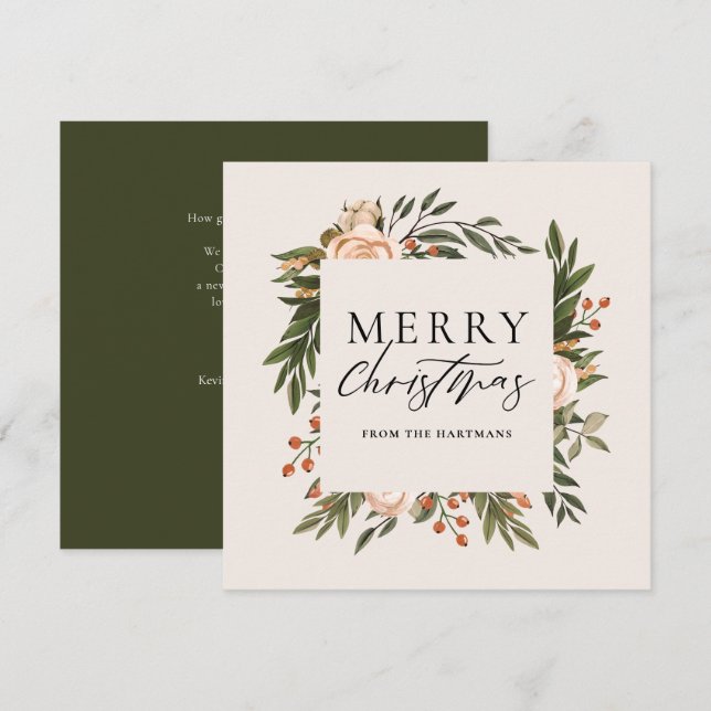 Elegant Terracotta Floral Boho Christmas  Holiday Card (Front/Back)