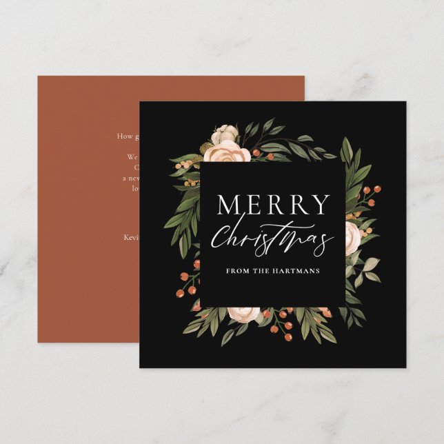 Elegant Terracotta Floral Boho Christmas Holiday Card (Front/Back)