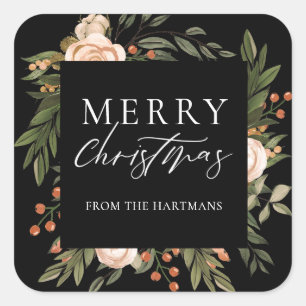 Elegant Terracotta Floral Boho Christmas Name  Square Sticker