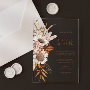 Elegant Terracotta Floral Boho Fall Wedding Acrylic Invitations