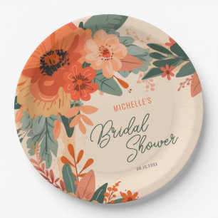 Elegant Terracotta Floral Bridal Shower Paper Plate