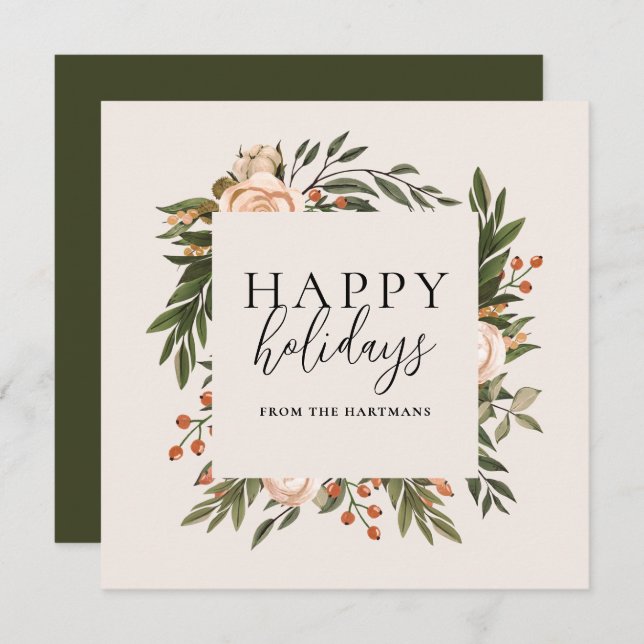 Elegant Terracotta Floral Happy Holidays Boho   Holiday Card (Front/Back)