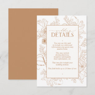 Elegant Terracotta Floral Line Art Wedding Details Enclosure Card